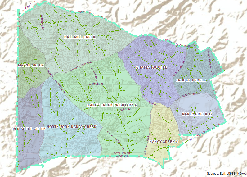 The City of Dunwoody has 9 individual drainage basins.